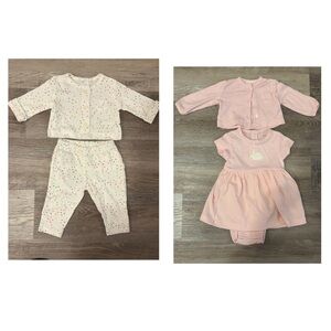 Bundled (4pcs - 2 sets)  - Carter’s sets, white long pants and pink dress